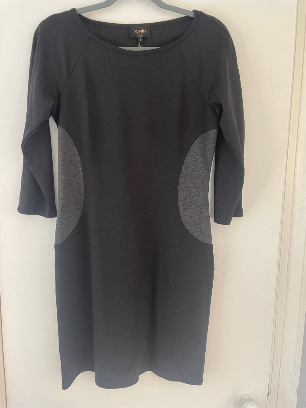 Laundry By Shelli Segal Black Ponte Knit Dress with Gray Side Panels - 8